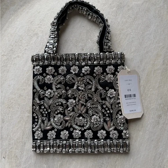 NWT Doen Heirloom Black and Silver Floral Lais Mini Bag - Picture 1 of 7